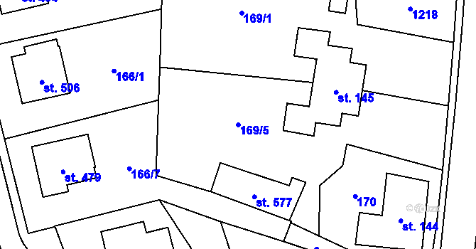 Parcela st. 169/5 v KÚ Hrochův Týnec, Katastrální mapa