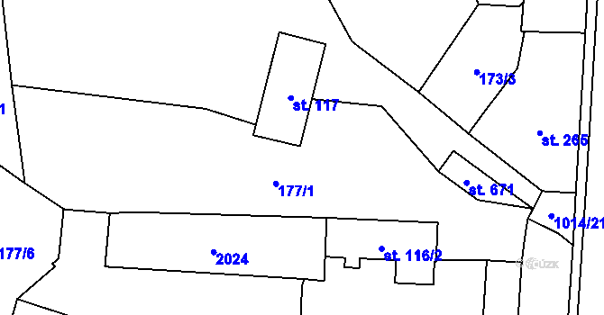 Parcela st. 177/1 v KÚ Hrochův Týnec, Katastrální mapa