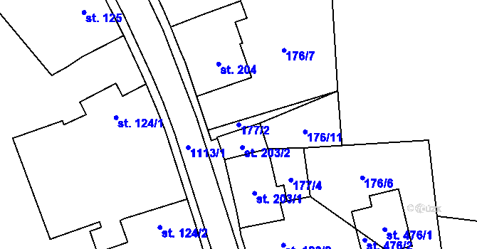 Parcela st. 177/2 v KÚ Hrochův Týnec, Katastrální mapa