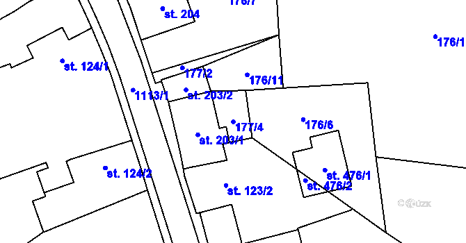 Parcela st. 177/4 v KÚ Hrochův Týnec, Katastrální mapa