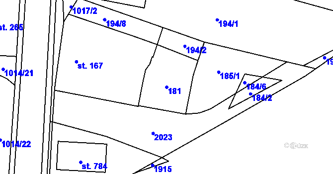 Parcela st. 181 v KÚ Hrochův Týnec, Katastrální mapa