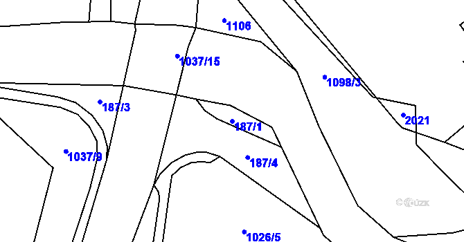 Parcela st. 187/1 v KÚ Hrochův Týnec, Katastrální mapa