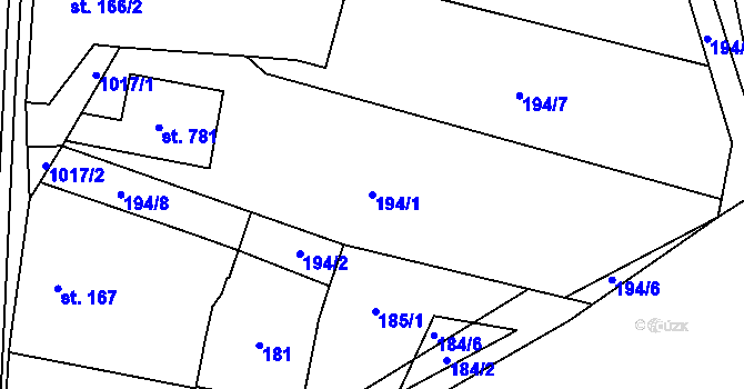 Parcela st. 194/1 v KÚ Hrochův Týnec, Katastrální mapa