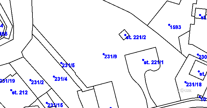 Parcela st. 231/9 v KÚ Hrochův Týnec, Katastrální mapa