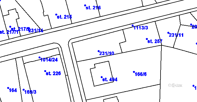 Parcela st. 231/10 v KÚ Hrochův Týnec, Katastrální mapa
