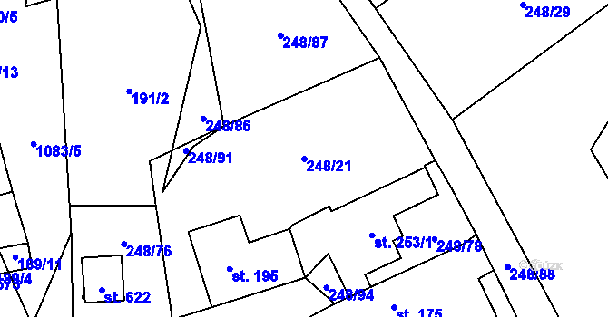Parcela st. 248/21 v KÚ Hrochův Týnec, Katastrální mapa