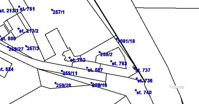 Parcela st. 258/2 v KÚ Hrochův Týnec, Katastrální mapa