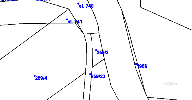 Parcela st. 259/2 v KÚ Hrochův Týnec, Katastrální mapa