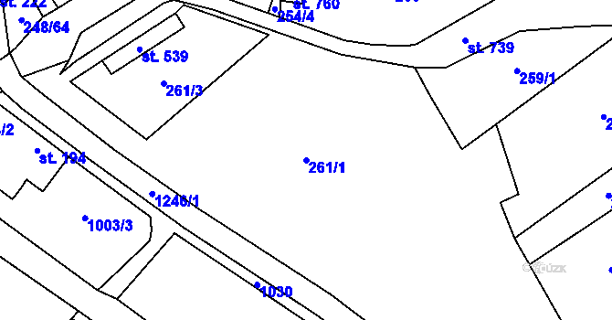 Parcela st. 261/1 v KÚ Hrochův Týnec, Katastrální mapa