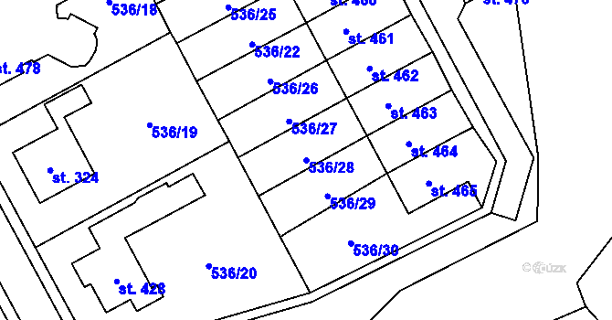 Parcela st. 536/28 v KÚ Hrochův Týnec, Katastrální mapa