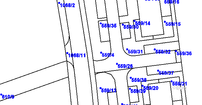 Parcela st. 559/4 v KÚ Hrochův Týnec, Katastrální mapa