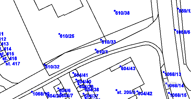 Parcela st. 610/1 v KÚ Hrochův Týnec, Katastrální mapa