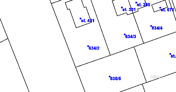 Parcela st. 634/2 v KÚ Hrochův Týnec, Katastrální mapa