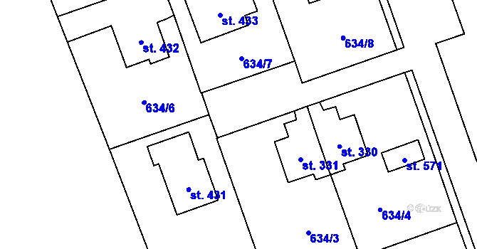 Parcela st. 634/5 v KÚ Hrochův Týnec, Katastrální mapa