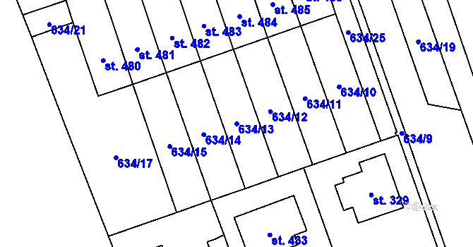 Parcela st. 634/13 v KÚ Hrochův Týnec, Katastrální mapa