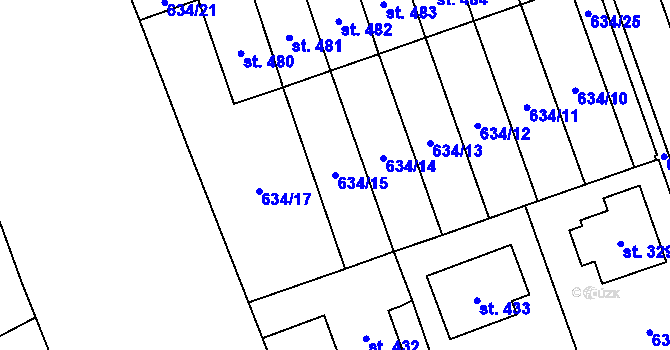 Parcela st. 634/15 v KÚ Hrochův Týnec, Katastrální mapa