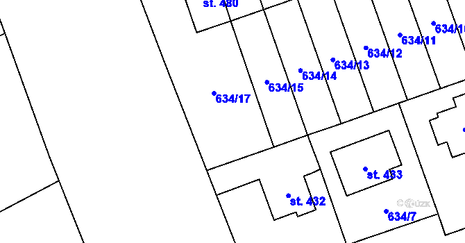 Parcela st. 634/16 v KÚ Hrochův Týnec, Katastrální mapa