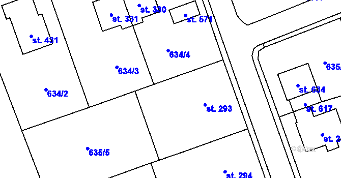 Parcela st. 635/10 v KÚ Hrochův Týnec, Katastrální mapa