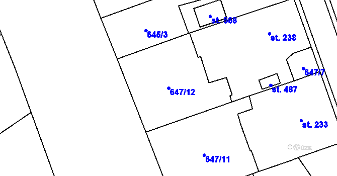 Parcela st. 647/12 v KÚ Hrochův Týnec, Katastrální mapa