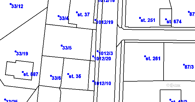 Parcela st. 1012/3 v KÚ Hrochův Týnec, Katastrální mapa