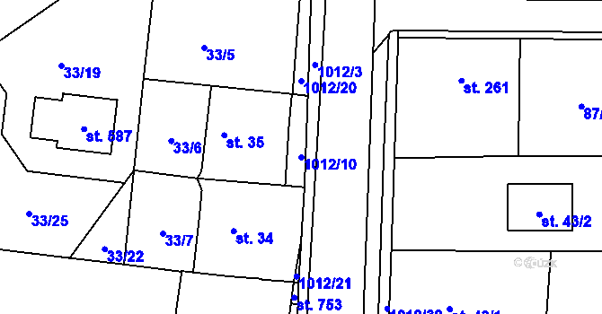 Parcela st. 1012/10 v KÚ Hrochův Týnec, Katastrální mapa