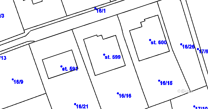 Parcela st. 599 v KÚ Hrochův Týnec, Katastrální mapa