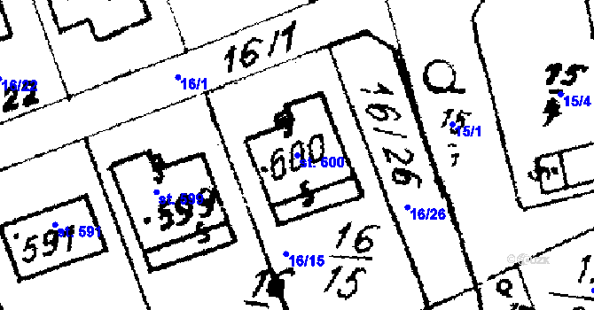 Parcela st. 600 v KÚ Hrochův Týnec, Katastrální mapa