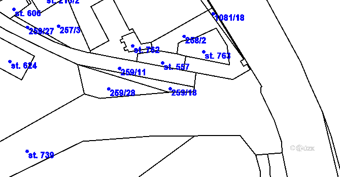 Parcela st. 259/18 v KÚ Hrochův Týnec, Katastrální mapa