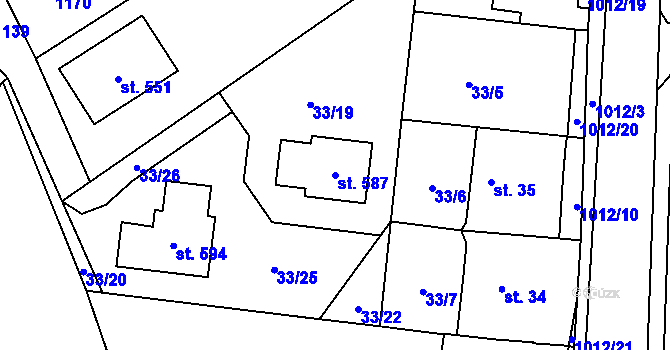 Parcela st. 587 v KÚ Hrochův Týnec, Katastrální mapa