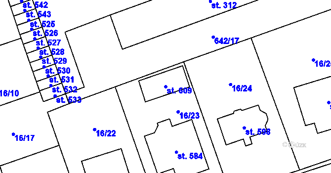 Parcela st. 609 v KÚ Hrochův Týnec, Katastrální mapa