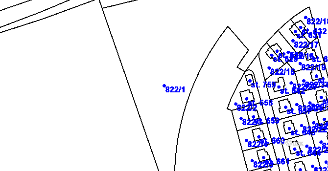 Parcela st. 822/1 v KÚ Hrochův Týnec, Katastrální mapa