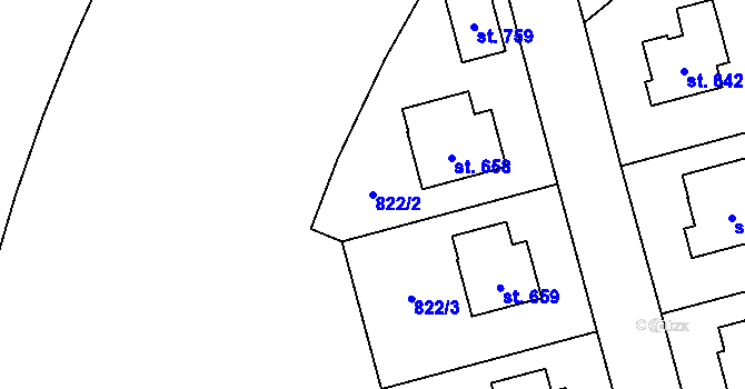 Parcela st. 822/2 v KÚ Hrochův Týnec, Katastrální mapa