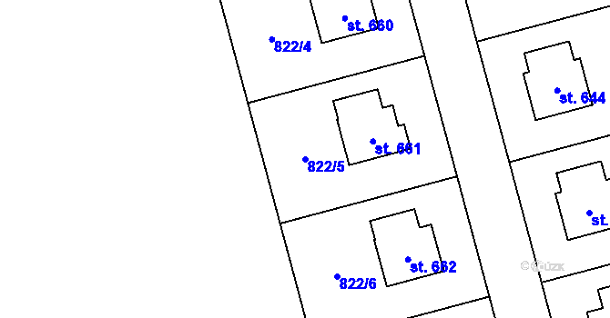 Parcela st. 822/5 v KÚ Hrochův Týnec, Katastrální mapa