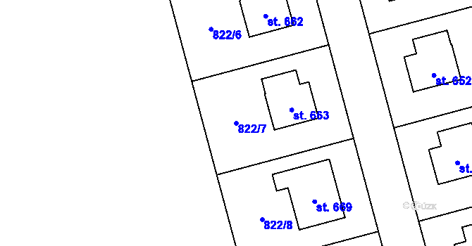 Parcela st. 822/7 v KÚ Hrochův Týnec, Katastrální mapa