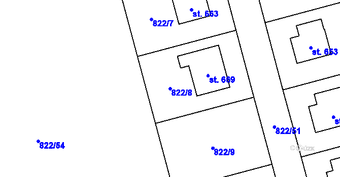 Parcela st. 822/8 v KÚ Hrochův Týnec, Katastrální mapa