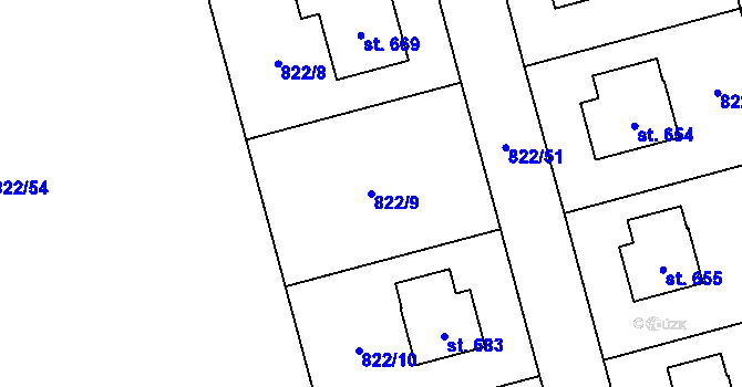Parcela st. 822/9 v KÚ Hrochův Týnec, Katastrální mapa