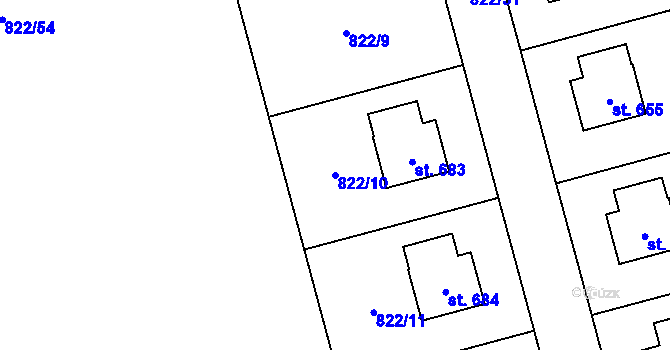Parcela st. 822/10 v KÚ Hrochův Týnec, Katastrální mapa