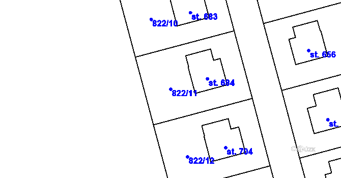 Parcela st. 822/11 v KÚ Hrochův Týnec, Katastrální mapa