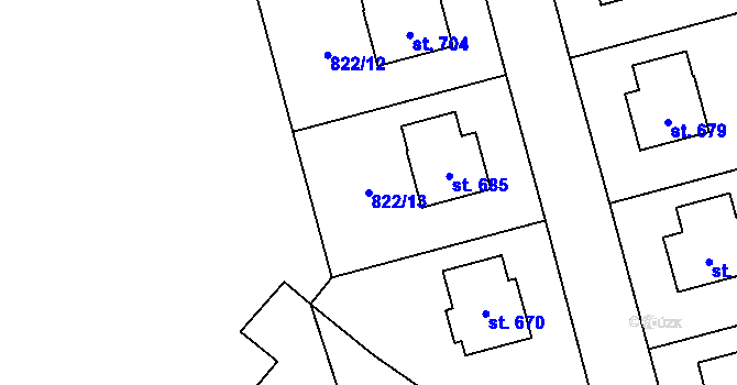 Parcela st. 822/13 v KÚ Hrochův Týnec, Katastrální mapa