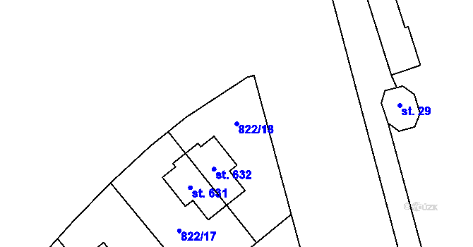Parcela st. 822/18 v KÚ Hrochův Týnec, Katastrální mapa
