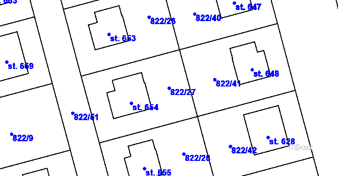 Parcela st. 822/27 v KÚ Hrochův Týnec, Katastrální mapa