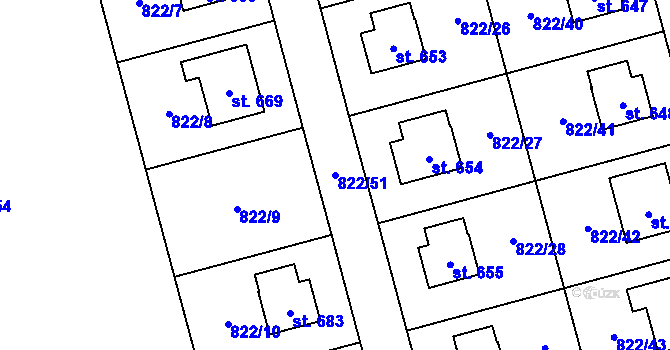 Parcela st. 822/51 v KÚ Hrochův Týnec, Katastrální mapa