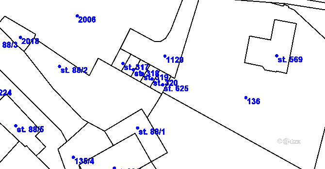 Parcela st. 625 v KÚ Hrochův Týnec, Katastrální mapa