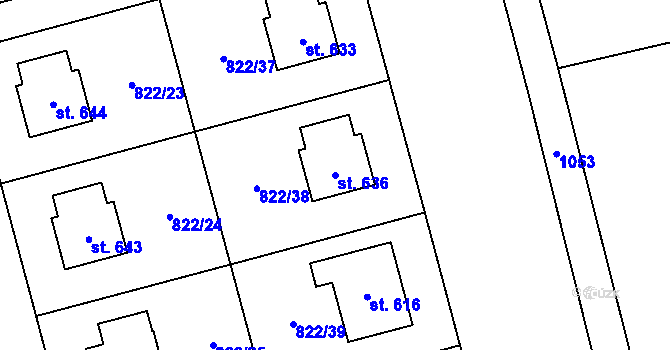 Parcela st. 636 v KÚ Hrochův Týnec, Katastrální mapa