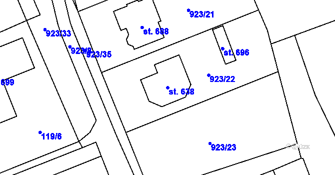 Parcela st. 638 v KÚ Hrochův Týnec, Katastrální mapa