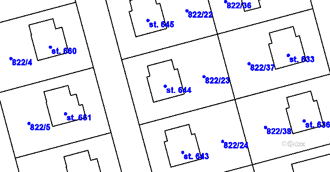 Parcela st. 644 v KÚ Hrochův Týnec, Katastrální mapa