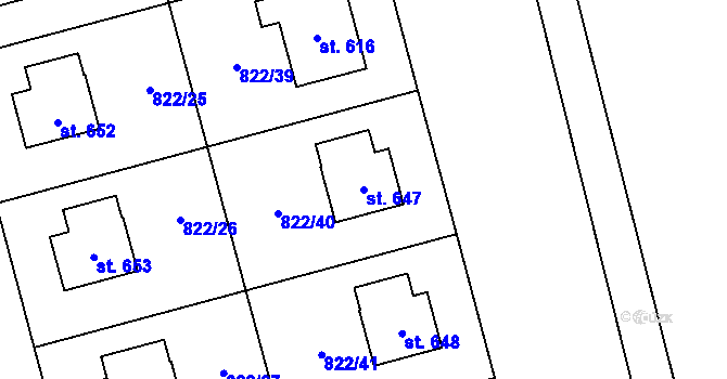 Parcela st. 647 v KÚ Hrochův Týnec, Katastrální mapa