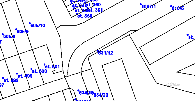 Parcela st. 631/12 v KÚ Hrochův Týnec, Katastrální mapa