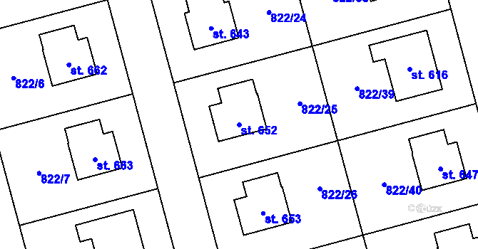 Parcela st. 652 v KÚ Hrochův Týnec, Katastrální mapa