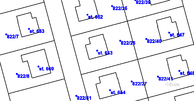 Parcela st. 653 v KÚ Hrochův Týnec, Katastrální mapa